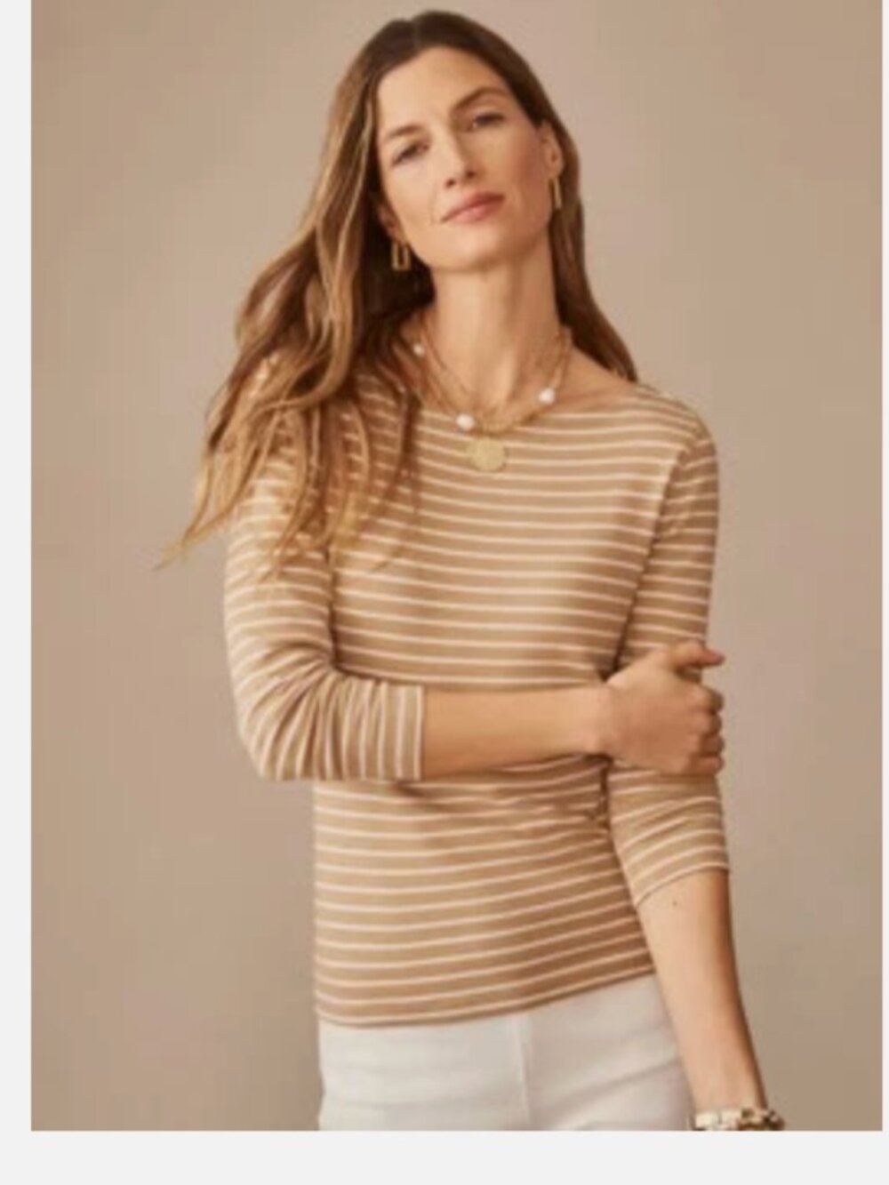 J.McLaughlin Goldie Knit Top Khaki and Pink Stripe Small. NWT